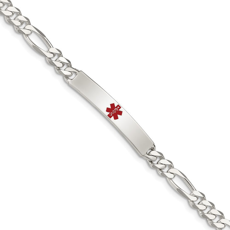 Sterling Silver Polished Medical Figaro Anchor Link Id Bracelet