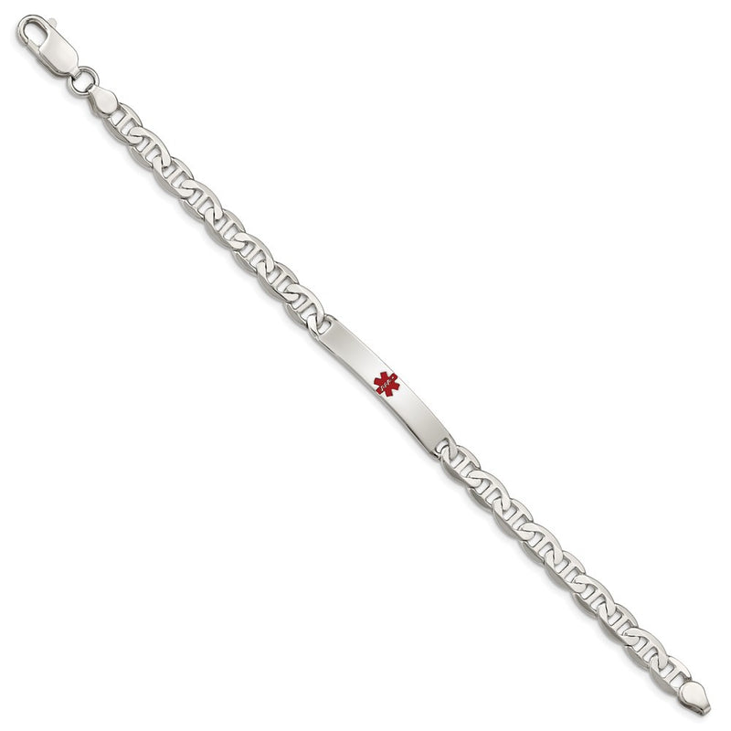 Sterling Silver Polished Medical Anchor Link Id Bracelet