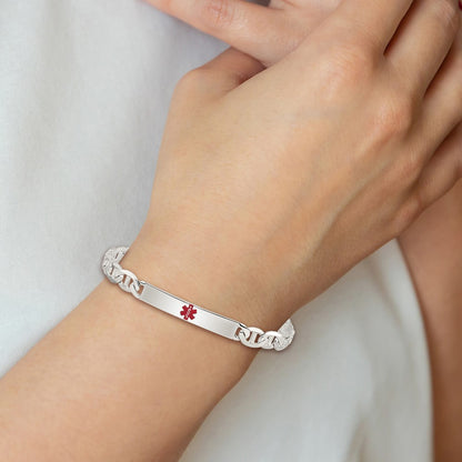 Sterling Silver Polished Medical Anchor Link Id Bracelet