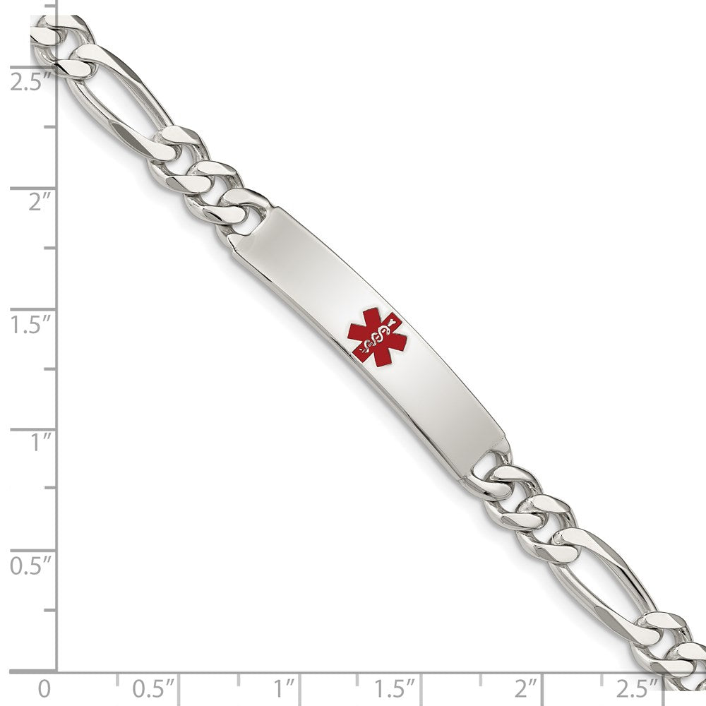 Sterling Silver Polished Medical Figaro Anchor Link Id Bracelet