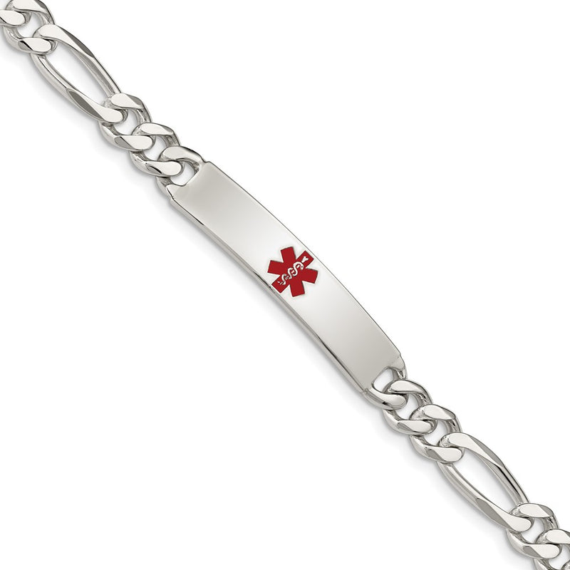 Sterling Silver Polished Medical Figaro Anchor Link Id Bracelet