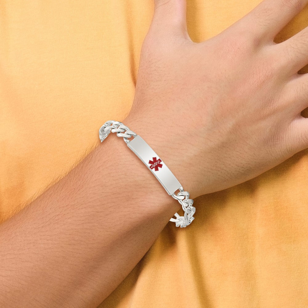 Sterling Silver Polished Medical Figaro Anchor Link Id Bracelet
