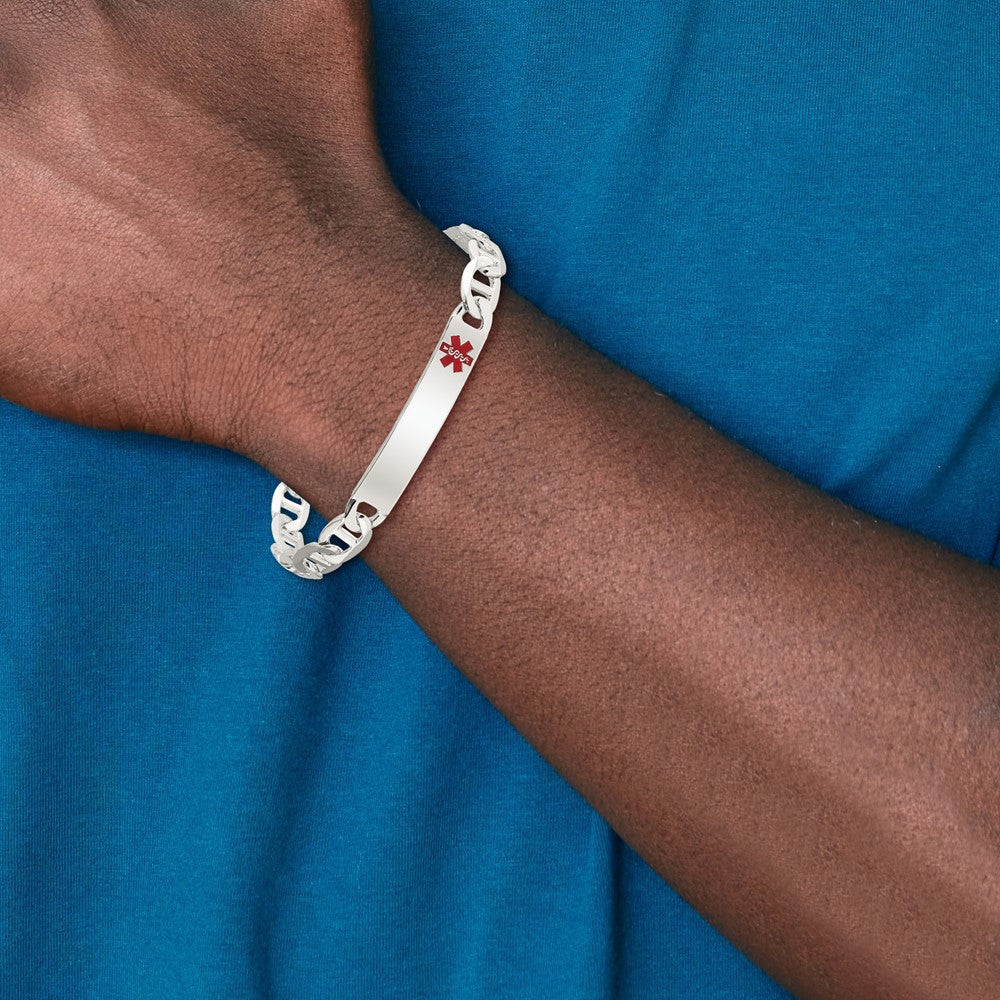 Sterling Silver Polished Medical Anchor Link Id Bracelet