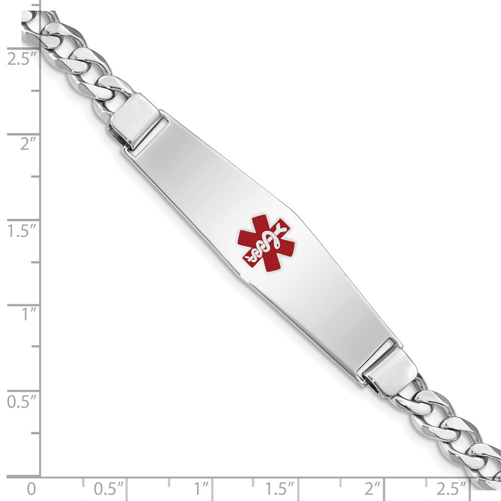 Sterling Silver Rhodium Plated Medical Id Curb Link Bracelet