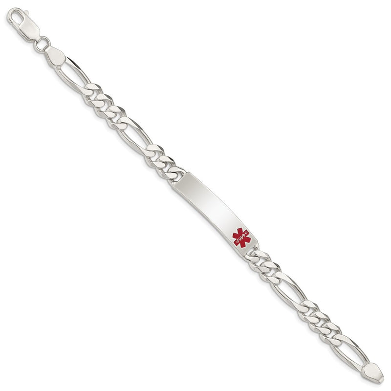 Sterling Silver Polished Medical Figaro Anchor Link Id Bracelet