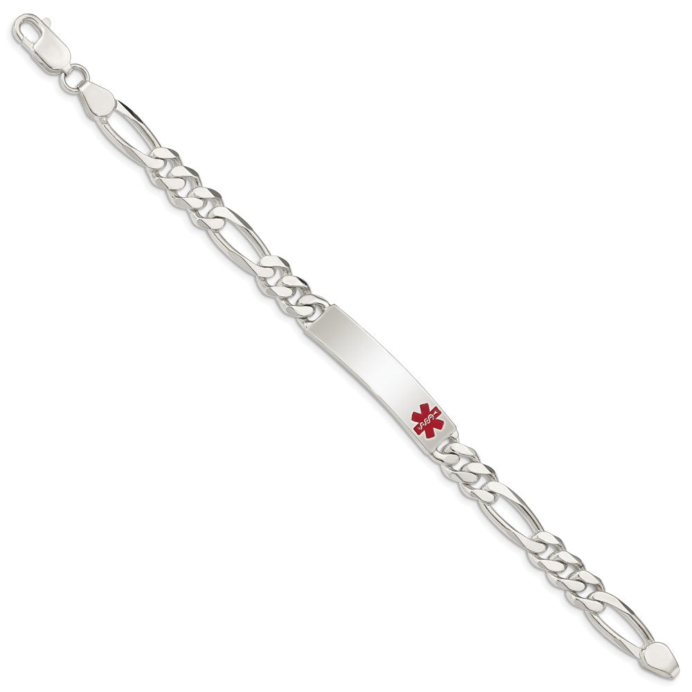 Sterling Silver Polished Medical Figaro Anchor Link Id Bracelet