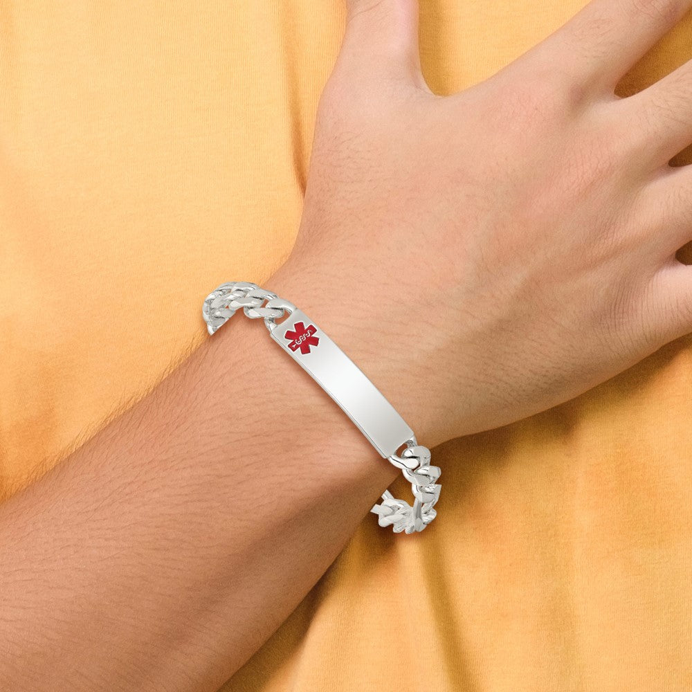 Sterling Silver Polished Medical Figaro Anchor Link Id Bracelet