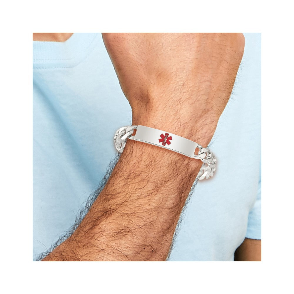 Sterling Silver Polished Medical Figaro Anchor Link Id Bracelet