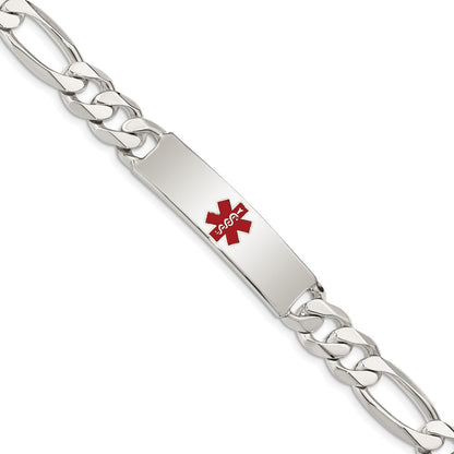 Sterling Silver Polished Medical Figaro Anchor Link Id Bracelet