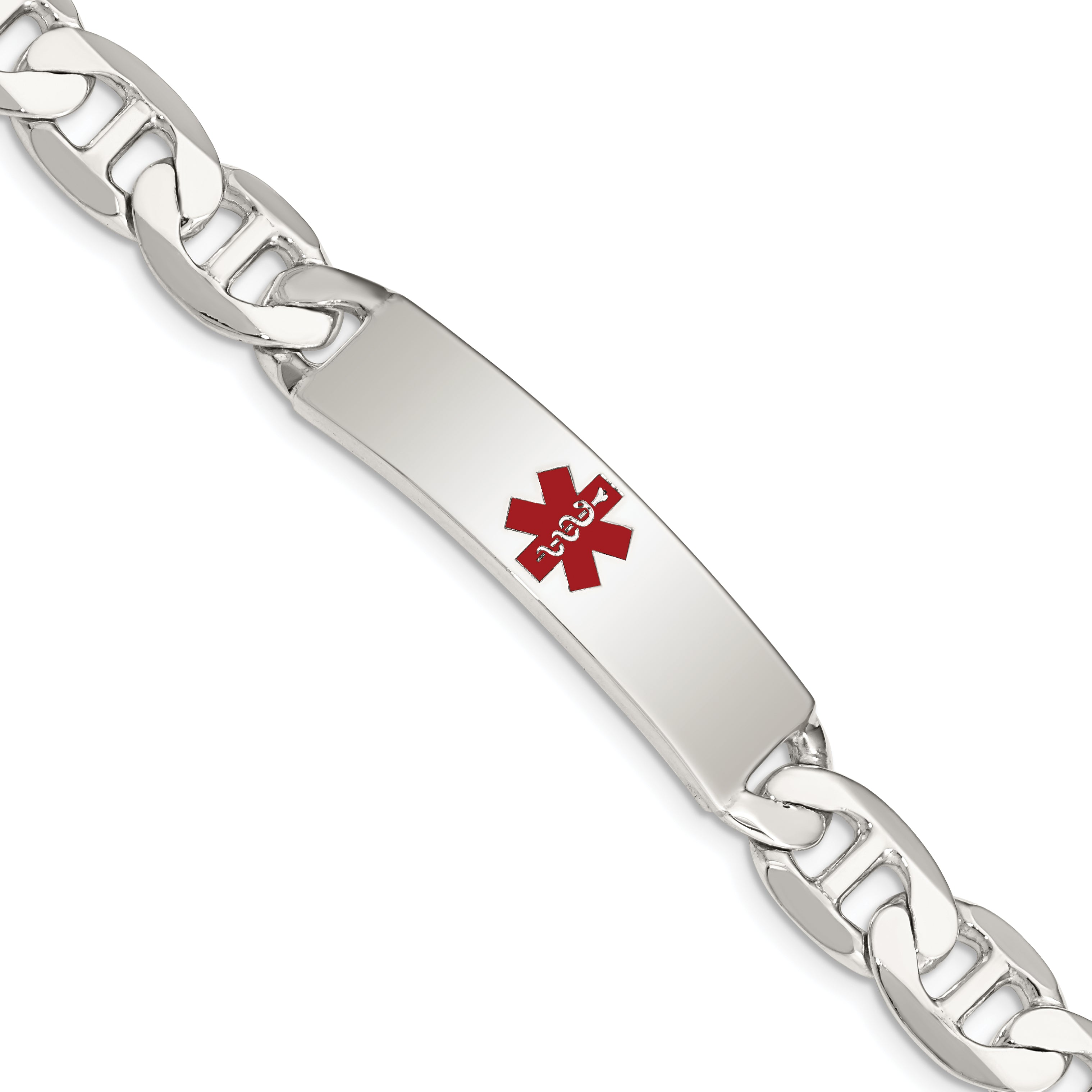 Sterling Silver Polished Medical Anchor Link Id Bracelet