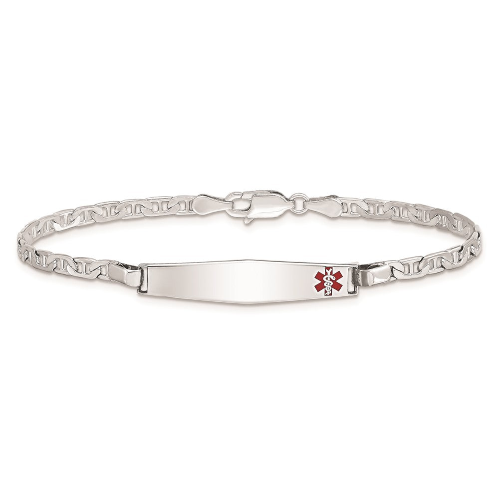 Sterling Silver Rhodium Plated Medical Id Anchor Link Bracelet