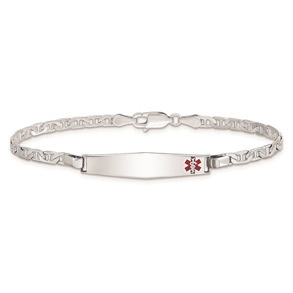 Sterling Silver Rhodium Plated Medical Id Anchor Link Bracelet