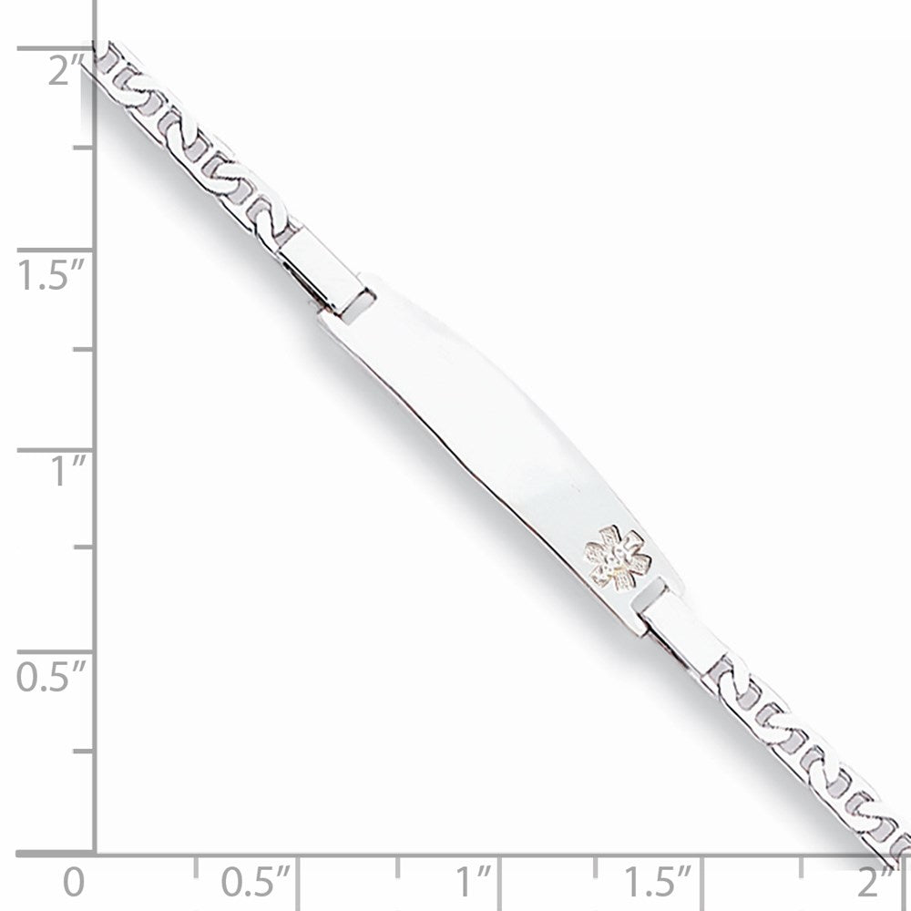 Sterling Silver Rhod Plt Non Enameled Medical Id Anchor Link Bracelet