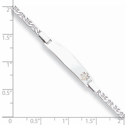 Sterling Silver Rhod Plt Non Enameled Medical Id Anchor Link Bracelet