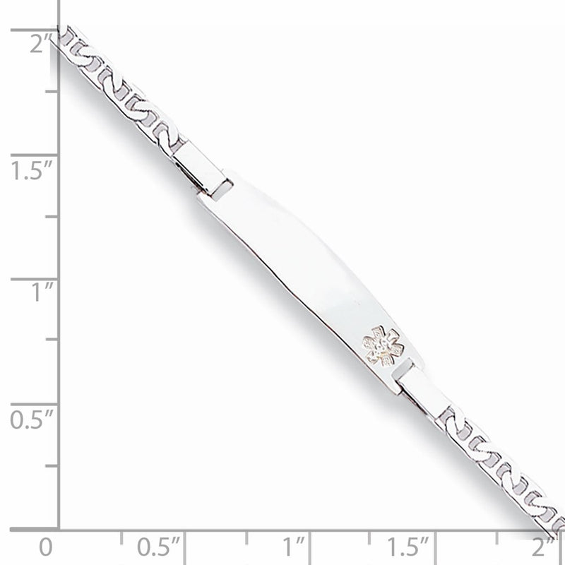 Sterling Silver Rhod Plt Non Enameled Medical Id Anchor Link Bracelet