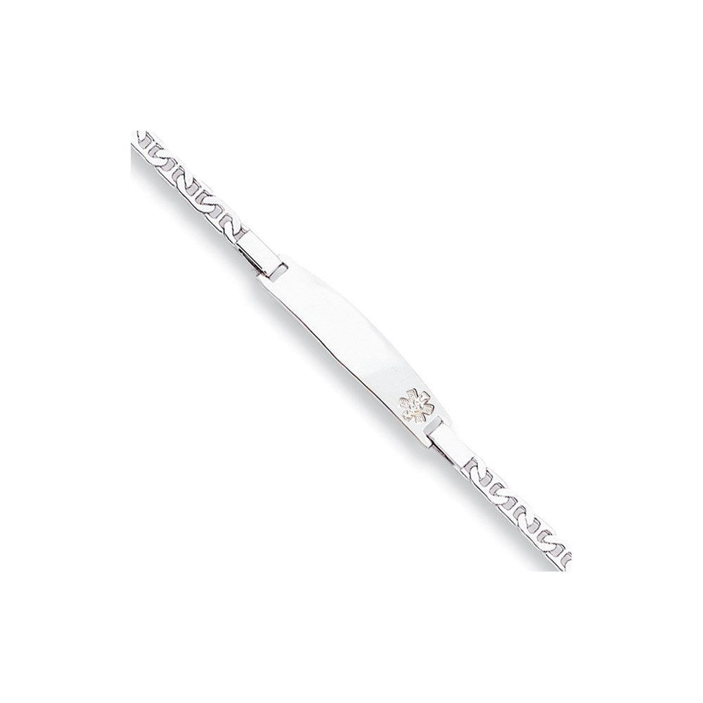 Sterling Silver Rhod Plt Non Enameled Medical Id Anchor Link Bracelet