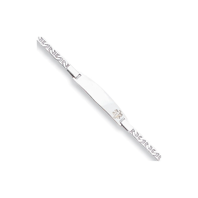 Sterling Silver Rhod Plt Non Enameled Medical Id Anchor Link Bracelet
