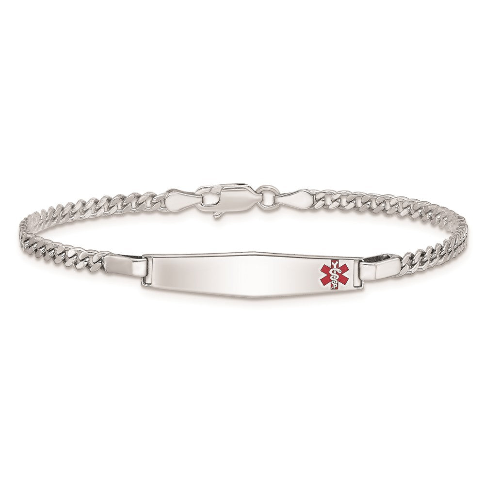 Sterling Silver Rhodium Plated Medical Id Curb Link Bracelet