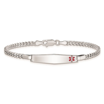 Sterling Silver Rhodium Plated Medical Id Curb Link Bracelet