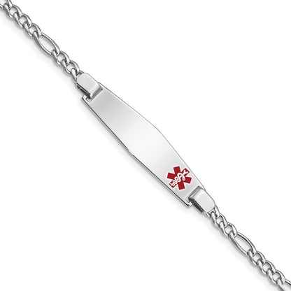 Sterling Silver Rhodium Plated Medical Id Figaro Link Bracelet
