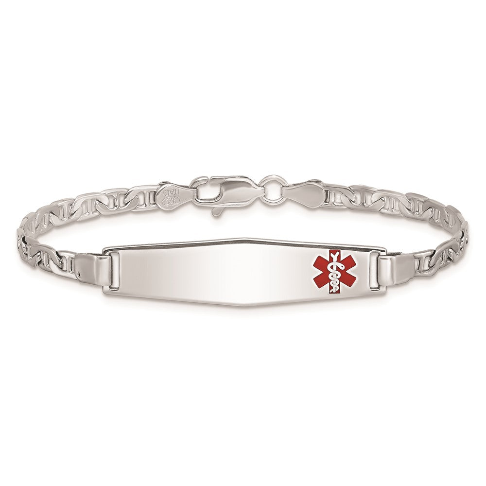 Sterling Silver Rhodium Plated Medical Id Anchor Link Bracelet