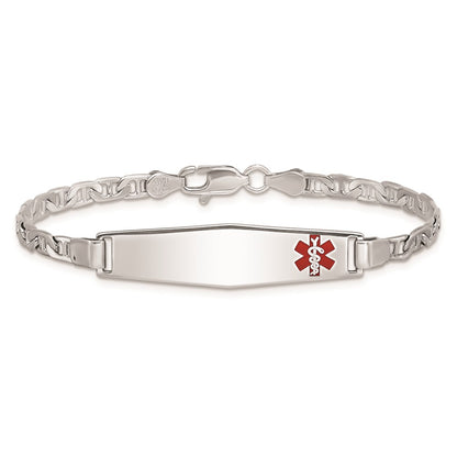 Sterling Silver Rhodium Plated Medical Id Anchor Link Bracelet