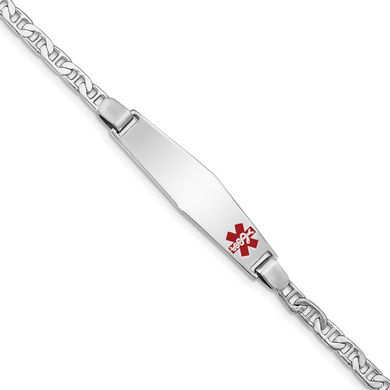 Sterling Silver Rhodium Plated Medical Id Anchor Link Bracelet