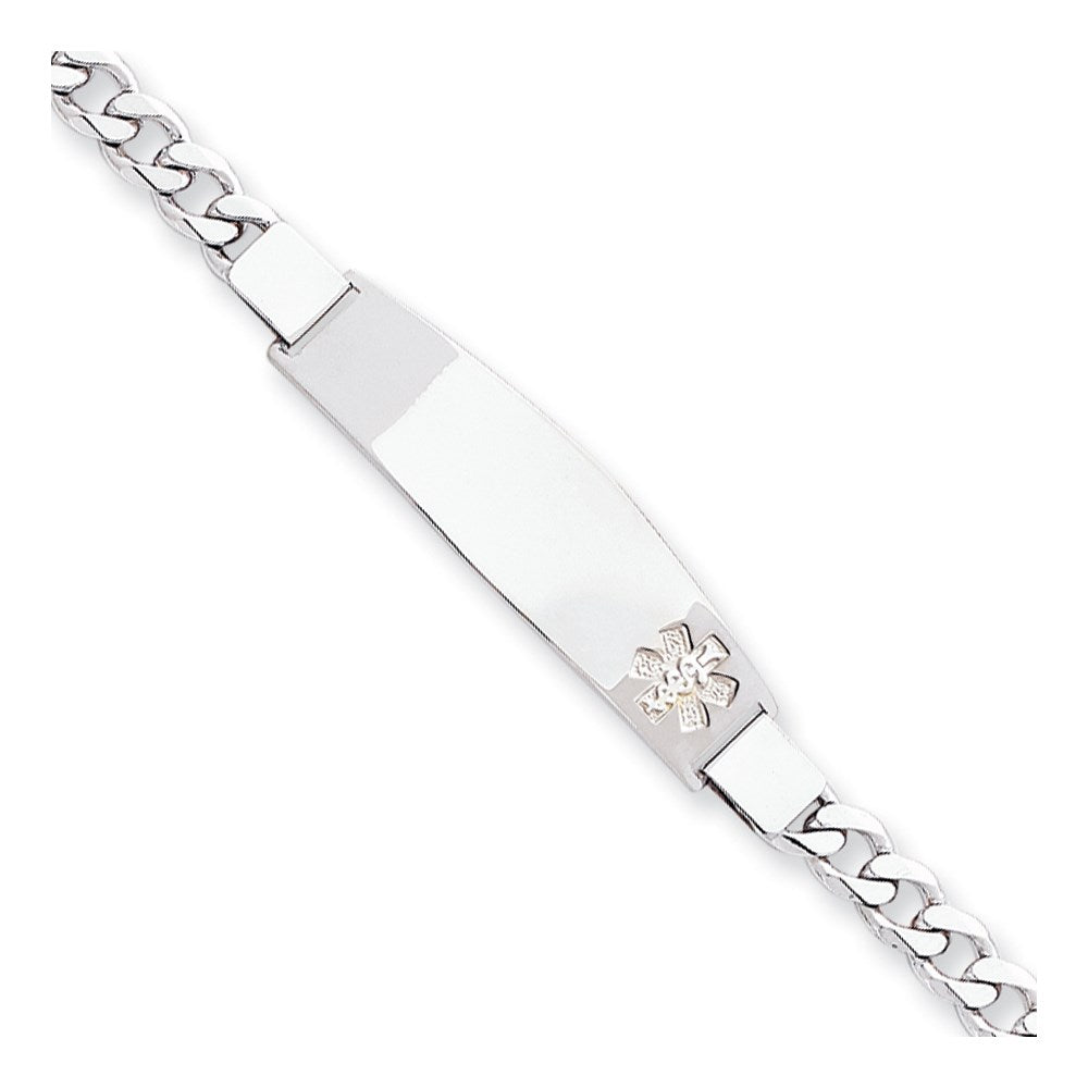 Sterling Silver Rhod Plated Non Enameled Medical Id Curb Link Bracelet