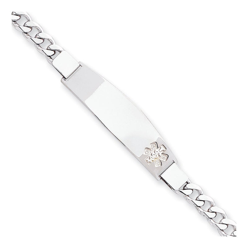 Sterling Silver Rhod Plated Non Enameled Medical Id Curb Link Bracelet