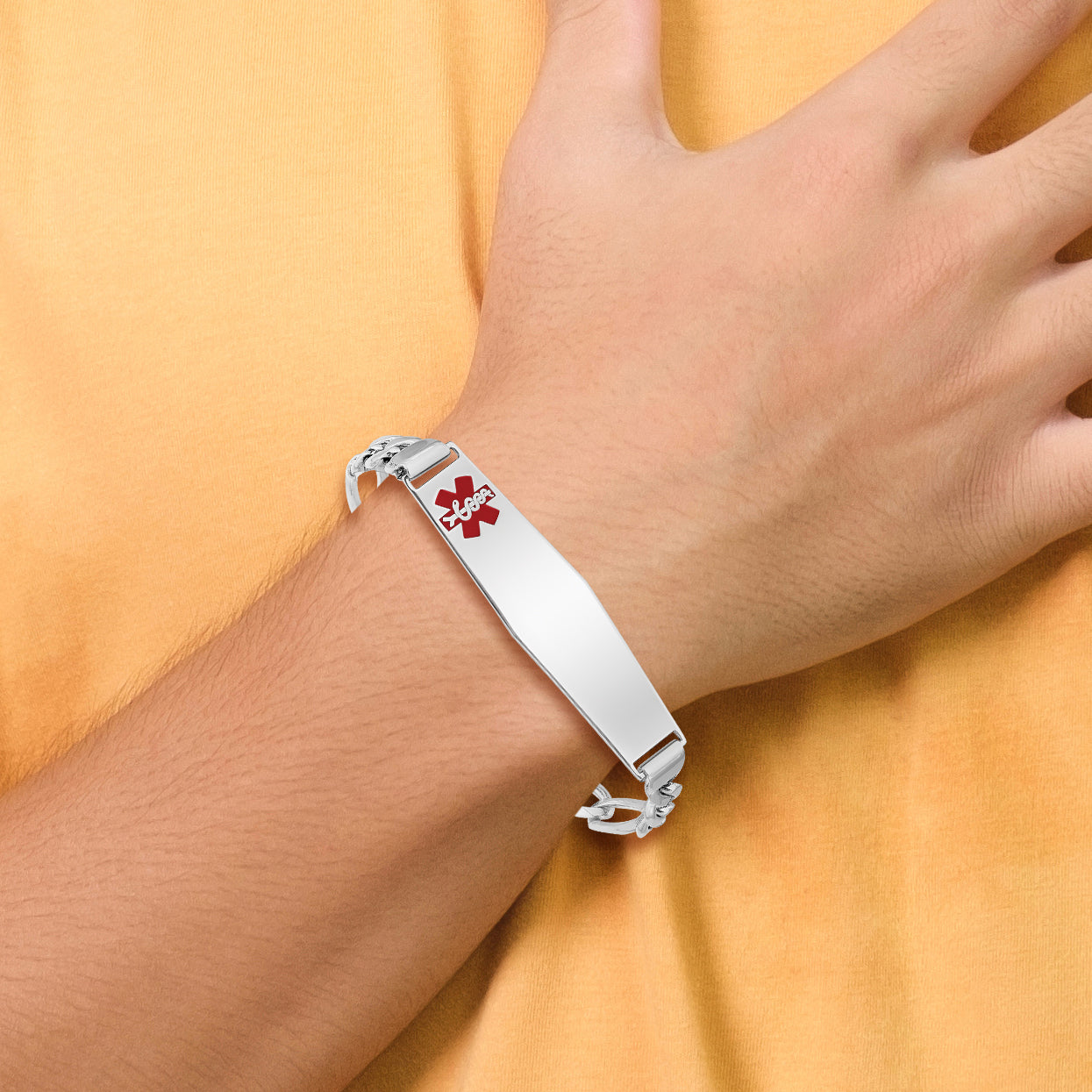 Sterling Silver Rhodium Plated Medical Id Figaro Link Bracelet