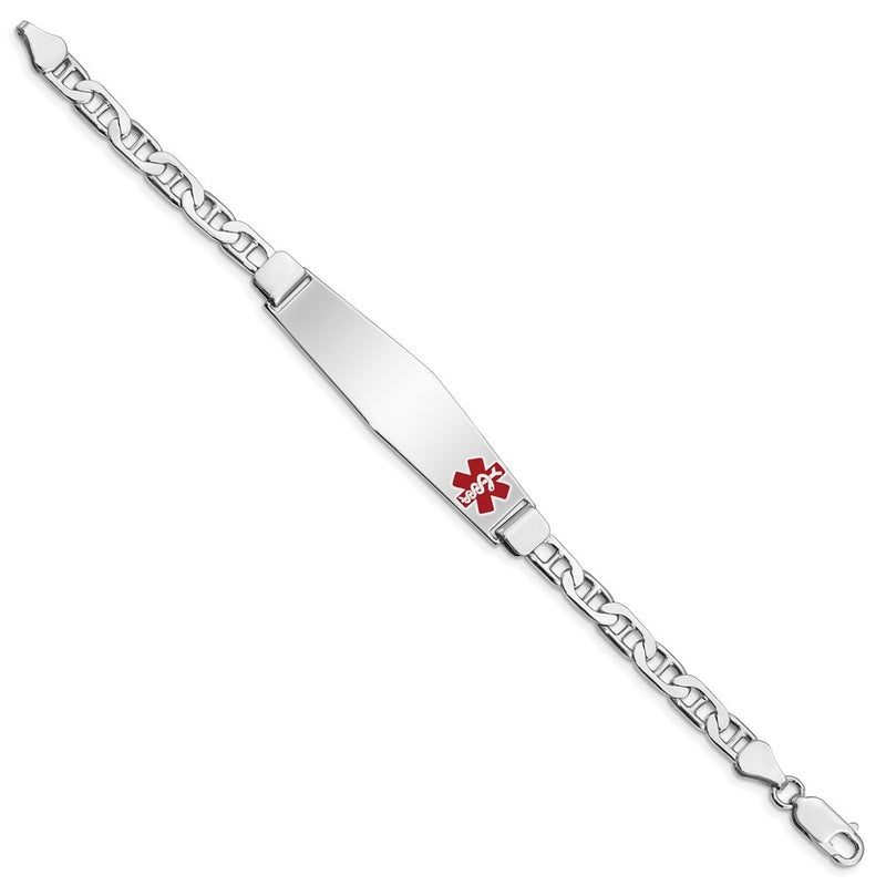 Sterling Silver Rhodium Plated Medical Id Anchor Link Bracelet