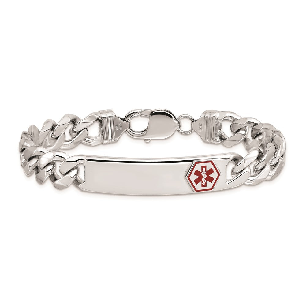 Sterling Silver Rhodium Plated Medical Id Curb Link Bracelet