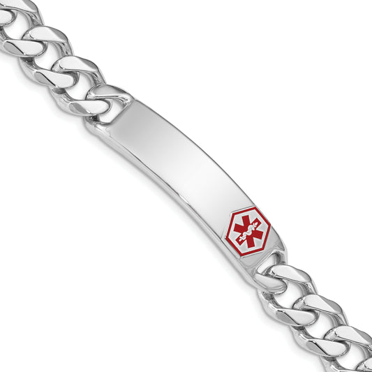 Sterling Silver Rhodium Plated Medical Id Curb Link Bracelet
