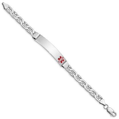 Sterling Silver Rhodium Plated Medical Id Anchor Link Bracelet