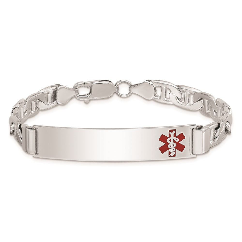 Sterling Silver Rhodium Plated Medical Id Anchor Link Bracelet