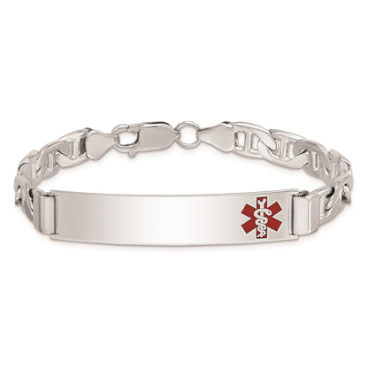 Sterling Silver Rhodium Plated Medical Id Anchor Link Bracelet