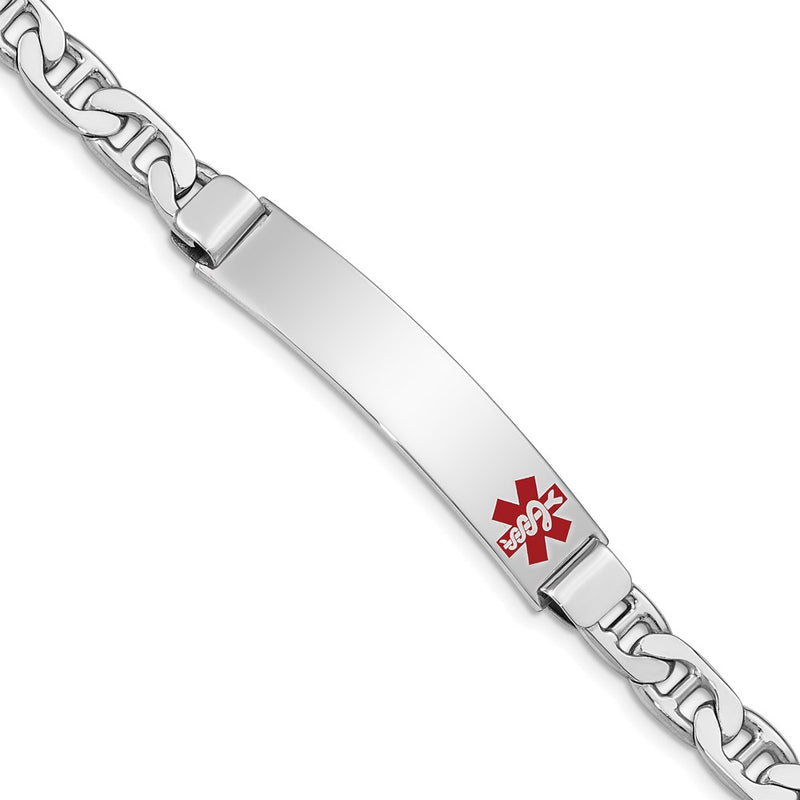 Sterling Silver Rhodium Plated Medical Id Anchor Link Bracelet