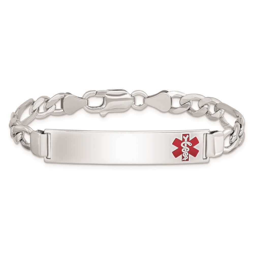 Sterling Silver Rhodium Plated Medical Id Figaro Link Bracelet