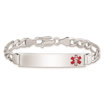Sterling Silver Rhodium Plated Medical Id Figaro Link Bracelet