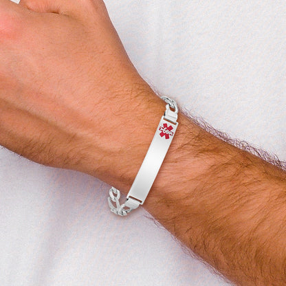Sterling Silver Rhodium Plated Medical Id Figaro Link Bracelet