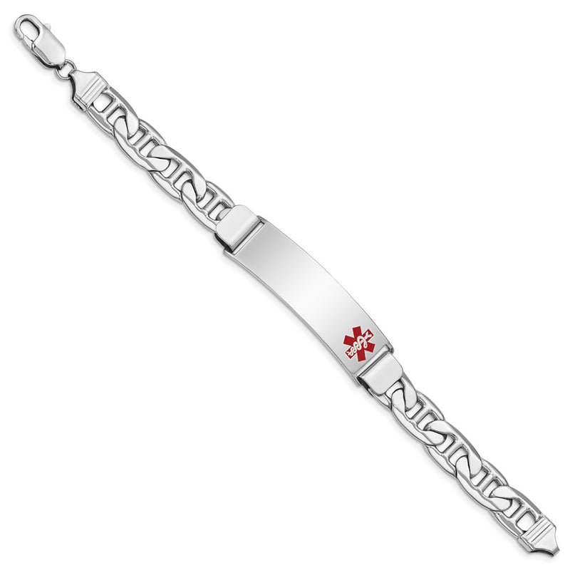 Sterling Silver Rhodium Plated Medical Id Anchor Link Bracelet