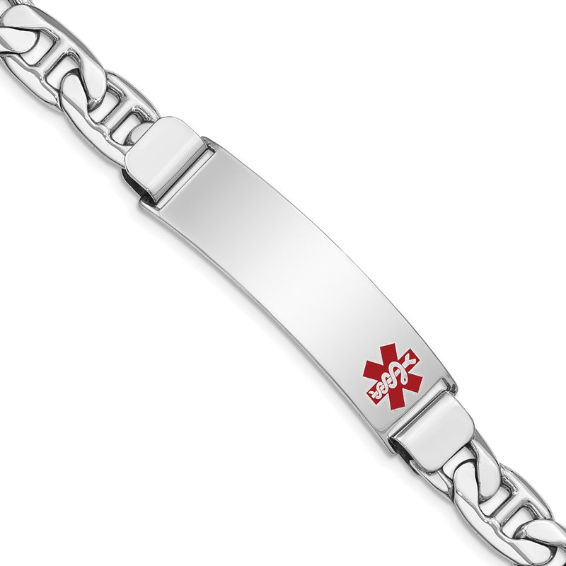 Sterling Silver Rhodium Plated Medical Id Anchor Link Bracelet