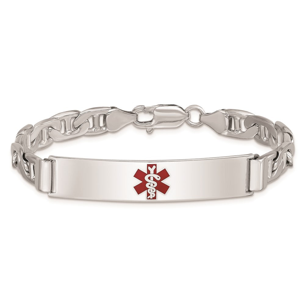 Sterling Silver Rhodium Plated Medical Id Anchor Link Bracelet