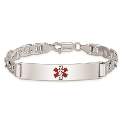 Sterling Silver Rhodium Plated Medical Id Anchor Link Bracelet