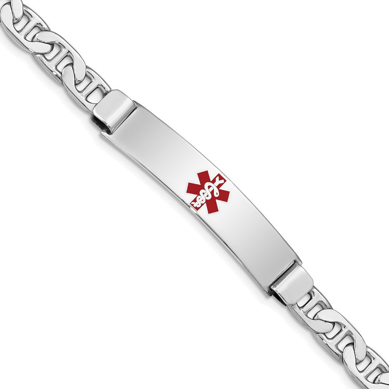 Sterling Silver Rhodium Plated Medical Id Anchor Link Bracelet