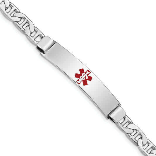 Sterling Silver Rhodium Plated Medical Id Anchor Link Bracelet