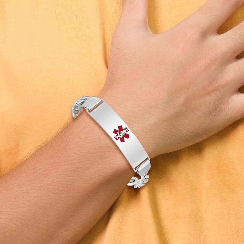 Sterling Silver Rhodium Plated Medical Id Curb Link Bracelet