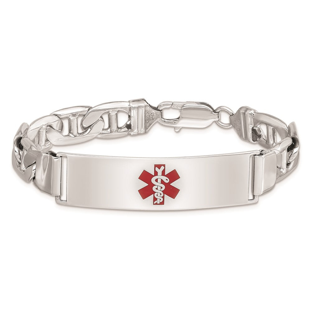 Sterling Silver Rhodium Plated Medical Id Anchor Link Bracelet