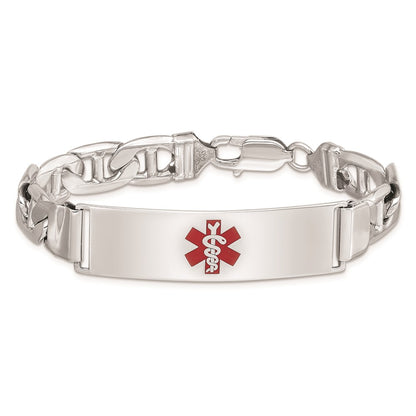 Sterling Silver Rhodium Plated Medical Id Anchor Link Bracelet