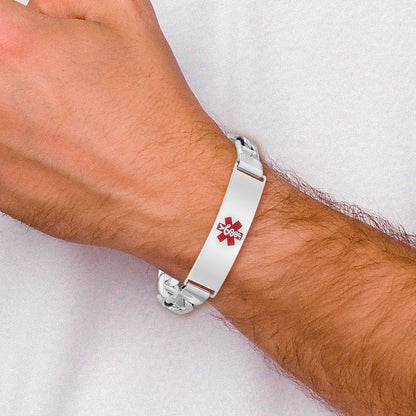Sterling Silver Rhodium Plated Medical Id Anchor Link Bracelet